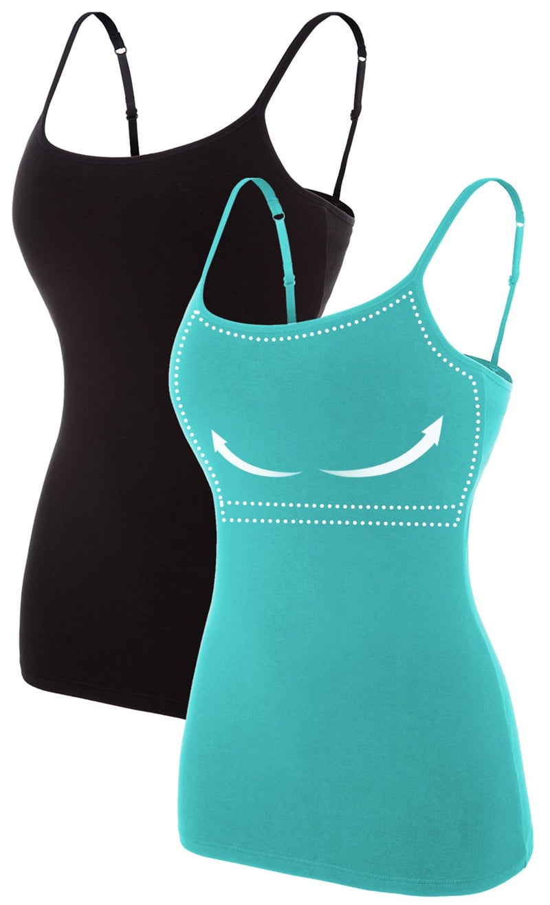 ATTRACO Spaghetti Tank Shirt for Women Cotton Camisole Packs Solid Black Aqua Small - Image 1